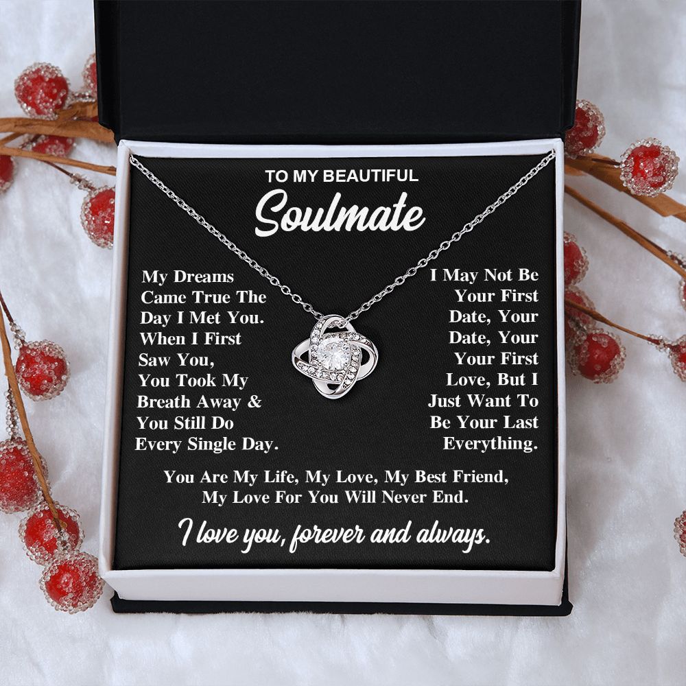 To My Soulmate Necklace Gift for Her, Soulmate Jewelry, Necklaces for Wife from Husband, Anniversary, To My Wife Necklace, Soulmate Gifts, Necklace Message Card and Gift Box Styles on Birthday, Wedding, Anniversary, Valentine Love knot Thang