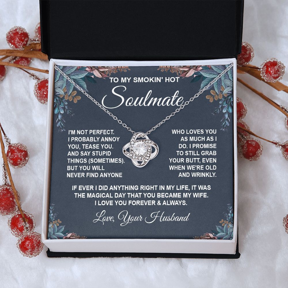 Soulmate Necklace Gifts from Husband, Anniversary Gifts for Wife from Husband, Wife Valentine Gifts from Husband, To My Wife Necklace Message Card and Necklace Gifts Box Gift Box Styles on Birthday, Wedding, Anniversary, Valentine Love knot Thang