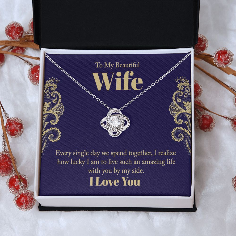 To My Beautiful Wife, Love Knot Necklace Gifts For Wife From Husband, To My Soulmate Necklace For Women, To My Wife Necklace Wedding Anniversary, I Love You, Meaningful Necklace Message Card and Gift Box Styles on Birthday, Christmas, Anniversary Love kno