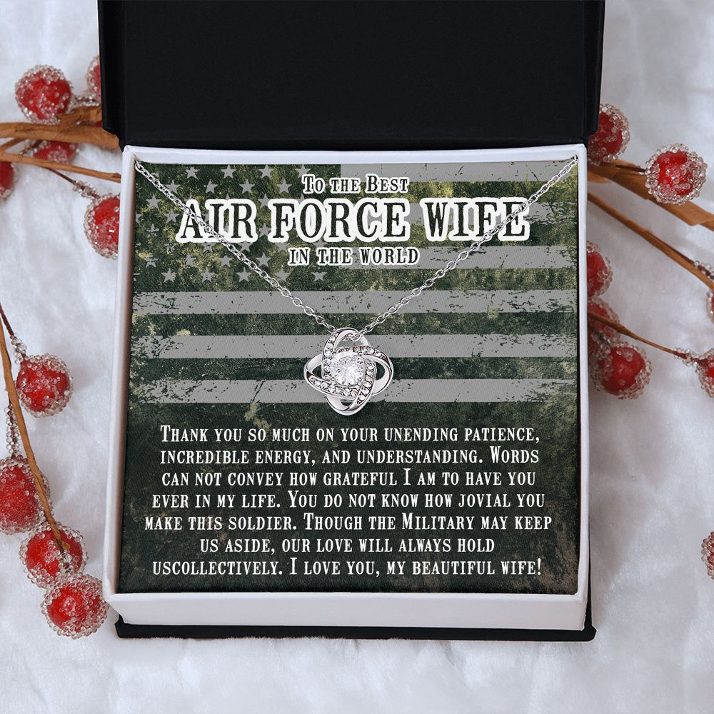 Couples Gifts, Air Force Wife Necklace Gifts From Husband, Wedding Anniversary Jewelry For Wife From Husband, Wife Birthday From Husband, To My Beautiful Wife Girlfriend Message Card and Gift Box styles On Birthday, Christmas, Anniversary  Love knot Thang