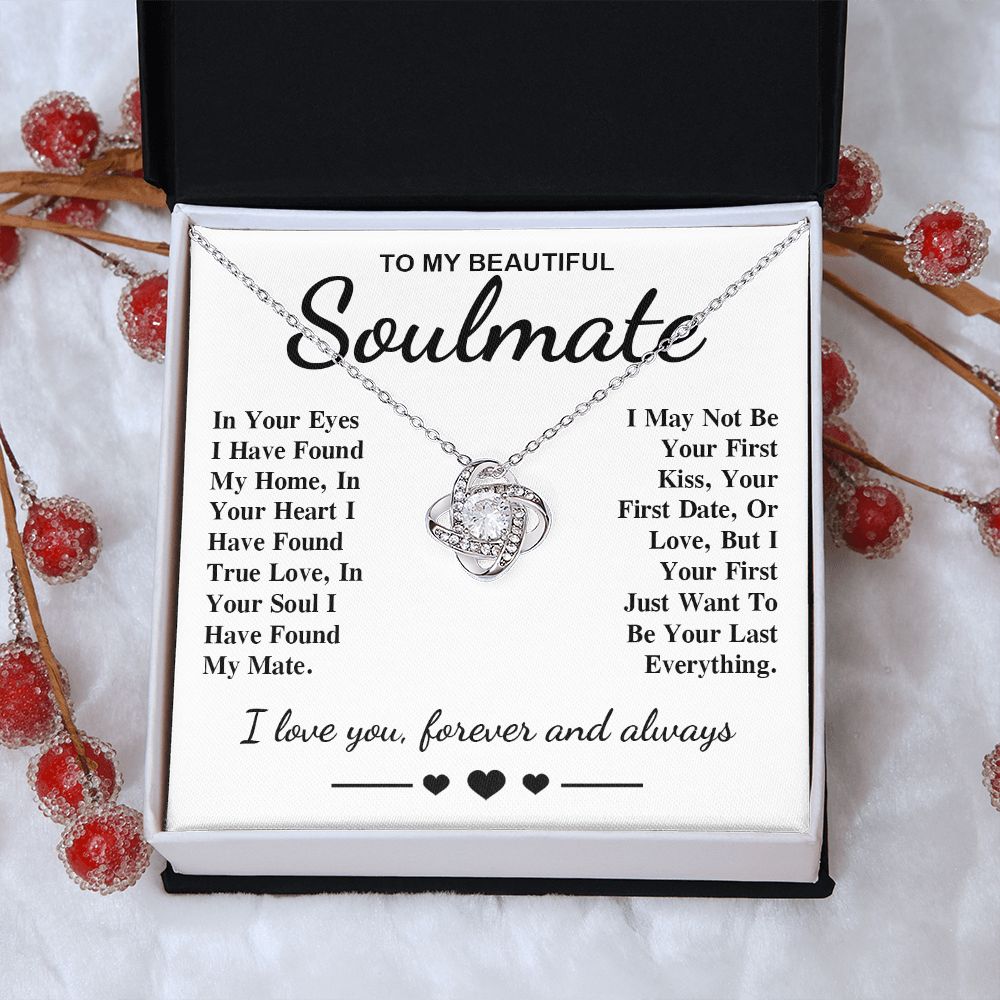 To My Beautiful Soulmate Necklace Gift, Soulmate for Wife Birthday Gifts from Husband, Anniversary for Women, Soulmate Gifts, Message Card and Necklace Gifts Box Gift Box Styles on Birthday, Wedding, Anniversary, Valentine Love knot Thang