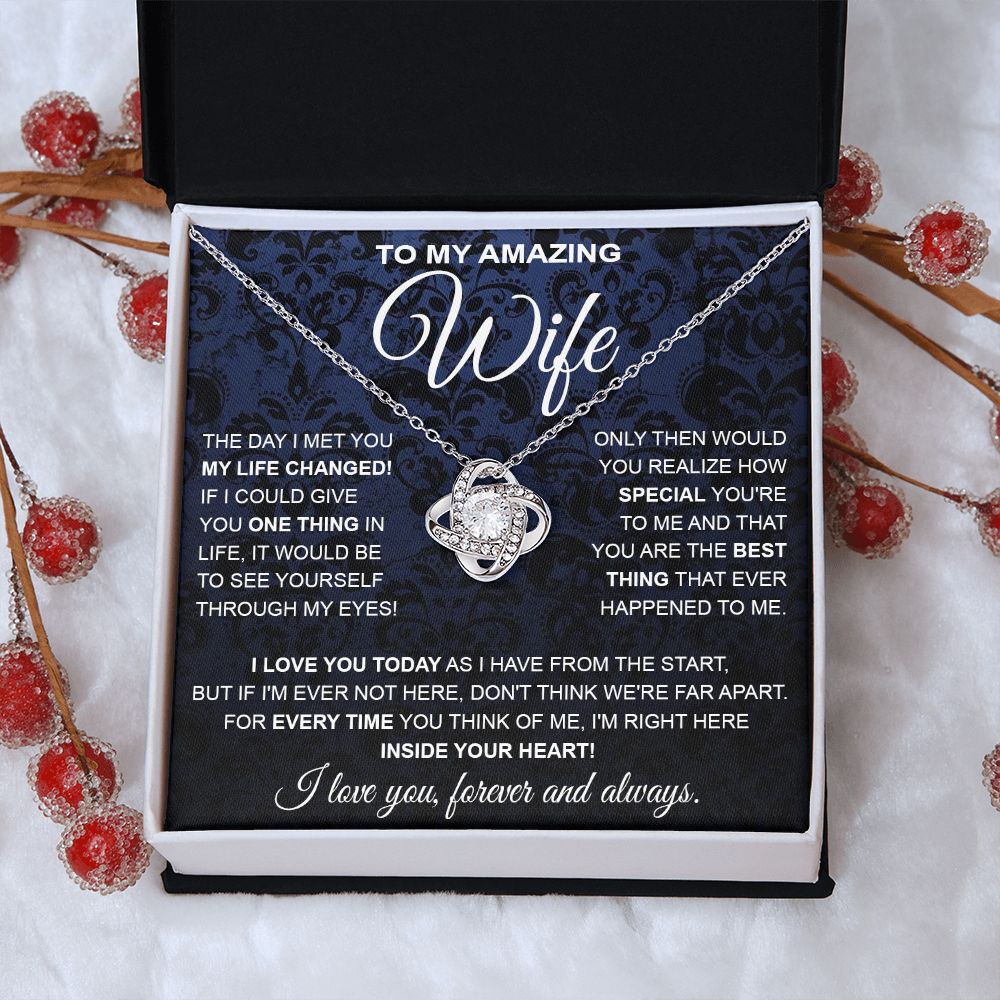 to My Wife Necklace, Soulmate Jewelry for Women, Wife Gifts from Husband, Anniversary Necklace for Wife Soulmate Gifts Future Wife Necklace Message Card and Gift Box Styles on Birthday, Wedding, Anniversary, Valentine Love knot Thang