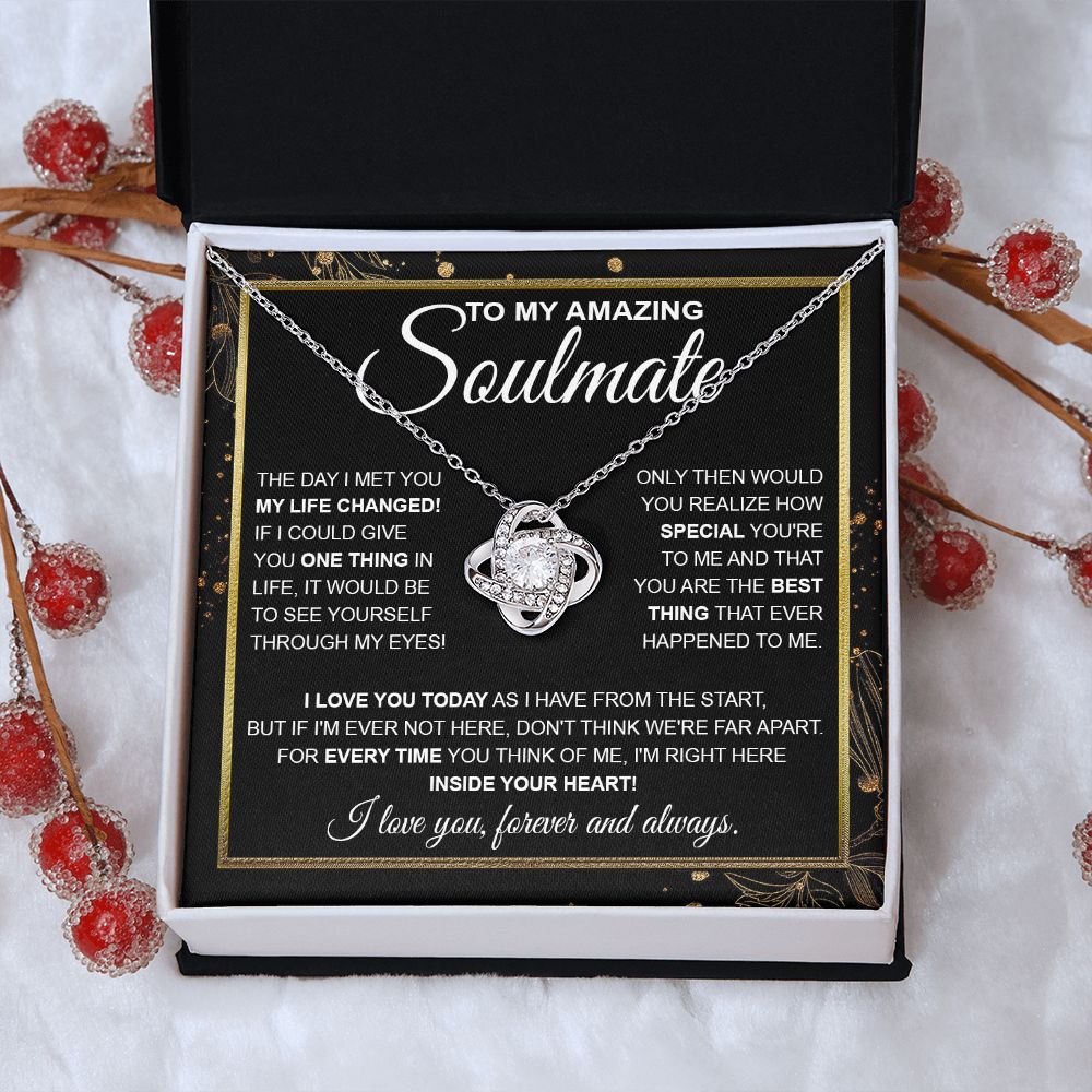 To My Amazing Solmate Necklace Gift From Husband To My Badass Wife Pendant Valentine Jewelry with Message Card and Gift Box. Gift for Wife. Necklace Gift Set for Wife Necklace Gifts Box Gift Box Styles Love knot Thang