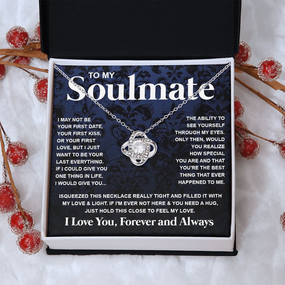 Couples Gifts Necklace To My Soulmate Necklace Anniversary Christmas Jewelry Romantic Gifts For My Wife Pendant Jewelry with Message Card and Box Necklaces for Women Valentines Day Happy Anniversary Wedding Present Love knot Thang