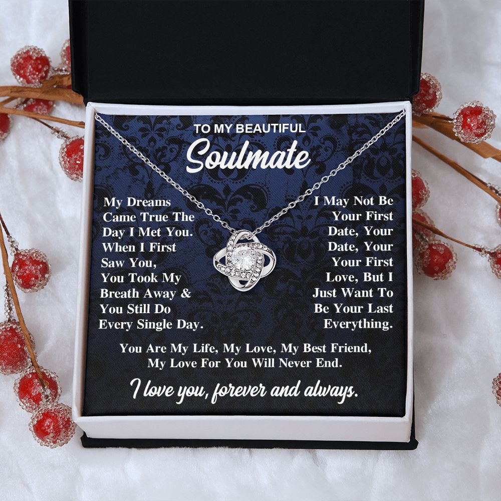 To My Soulmate Necklace Gift for Her, Soulmate Jewelry, Necklaces for Wife from Husband, Wedding To My Wife Necklace, Soulmate Gifts, Necklace Message Card and Gift Box Styles on Birthday, Wedding, Anniversary, Valentine Love knot Thang
