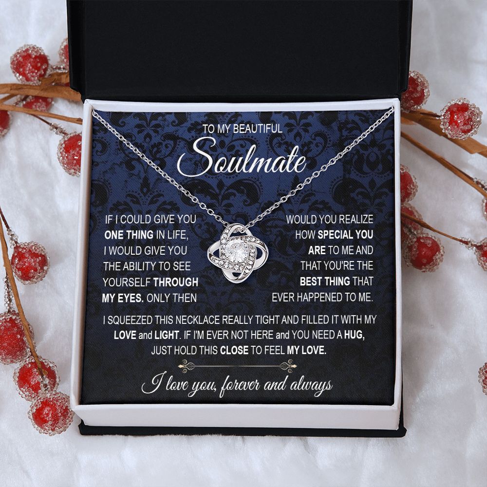 To My Soulmate Necklace for Women, Necklaces For Wife from Husband, Soulmate Necklace to My Future Wife, Necklace For Girlfriend with Message Card and Necklace Gift Box Gift Box Styles on Birthday, Christmas, Wedding, Anniversary Love knot Thang