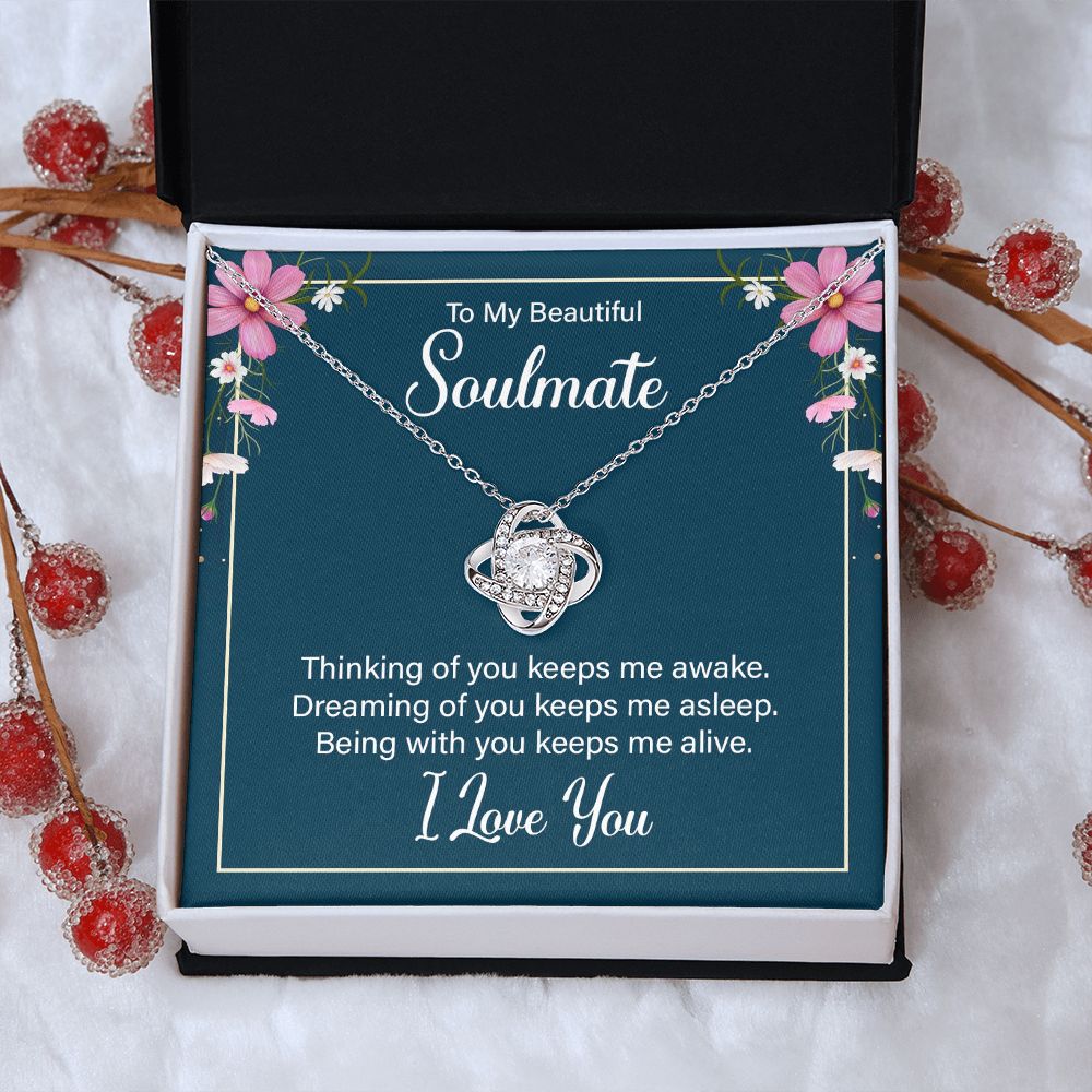 To My Beautiful Soulmate Necklace for her Jewelry For Her Couples Gifts Necklaces For Soul Mate Christmas Jewelry, Love Knot Meaningful Necklace Message Card and Gift Box Styles on Birthday, Christmas, Anniversary  Love knot Thang