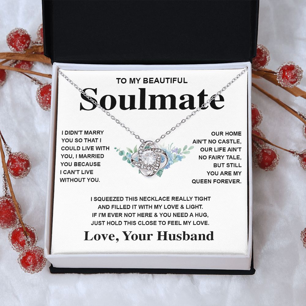 Soulmate Necklace Gift From Husband To My Badass Wife Pendant Valentines Day Anniversary Jewelry with Message Card and Gift Box. Gift for Wife. Necklace Gift Set for Wife Message Card and Necklace Gifts Box Gift Box Styles Love knot Thang