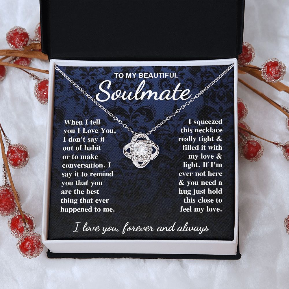 To My Beautiful Soulmate Necklace Gift for Her, Soulmate for Wife Birthday Gifts from Husband, Wedding for Women, Soulmate Gifts, Message Card and Necklace Gifts Box Gift Box Styles on Birthday, Wedding, Anniversary, Valentine Love knot Thang