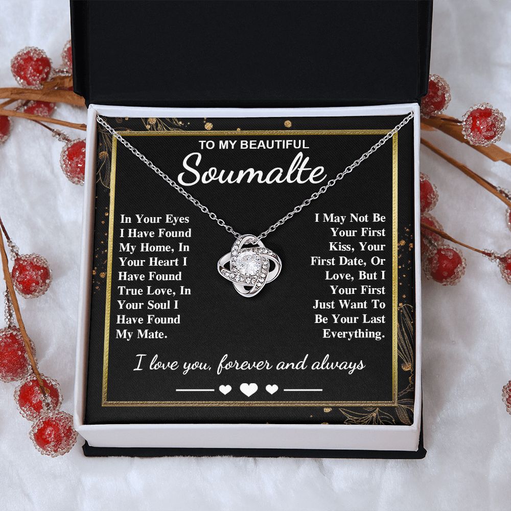 To My Beautiful Soulmate Necklace Gift, Soulmate for Wife Valentine Gifts from Husband, Wedding for Women, Soulmate Gifts, Message Card and Necklace Gifts Box Gift Box Styles on Birthday, Wedding, Anniversary, Valentine Love knot Thang