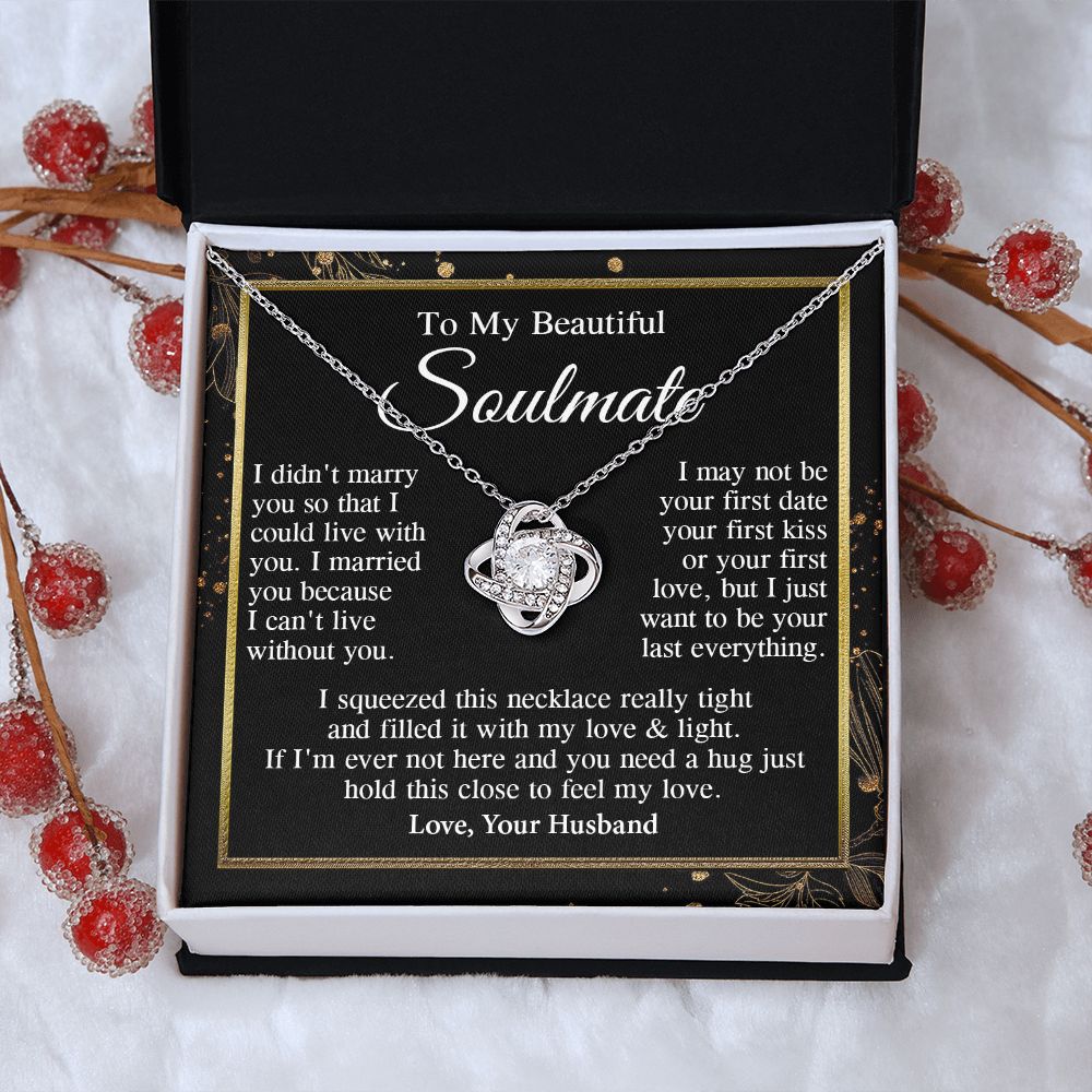 Soulmate Necklace Gift From Husband, Anniversary Romantic Gifts for Soulmate from Husband, Wife Wedding Gifts Message Card and Necklace Gifts Box Gift Box Styles on Birthday, Wedding, Anniversary, Valentine Love knot Thang