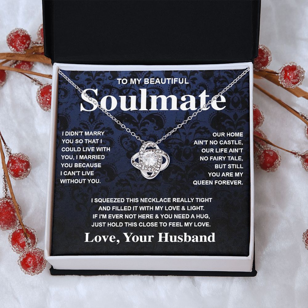 Soulmate Necklace Gift From Husband To My Badass Wife Valentines Day Anniversary Jewelry with Message Card and Gift Box. Gift for Wife. Necklace Gift Set for Wife Message Card and Necklace Gifts Box Gift Box Styles Love knot Thang