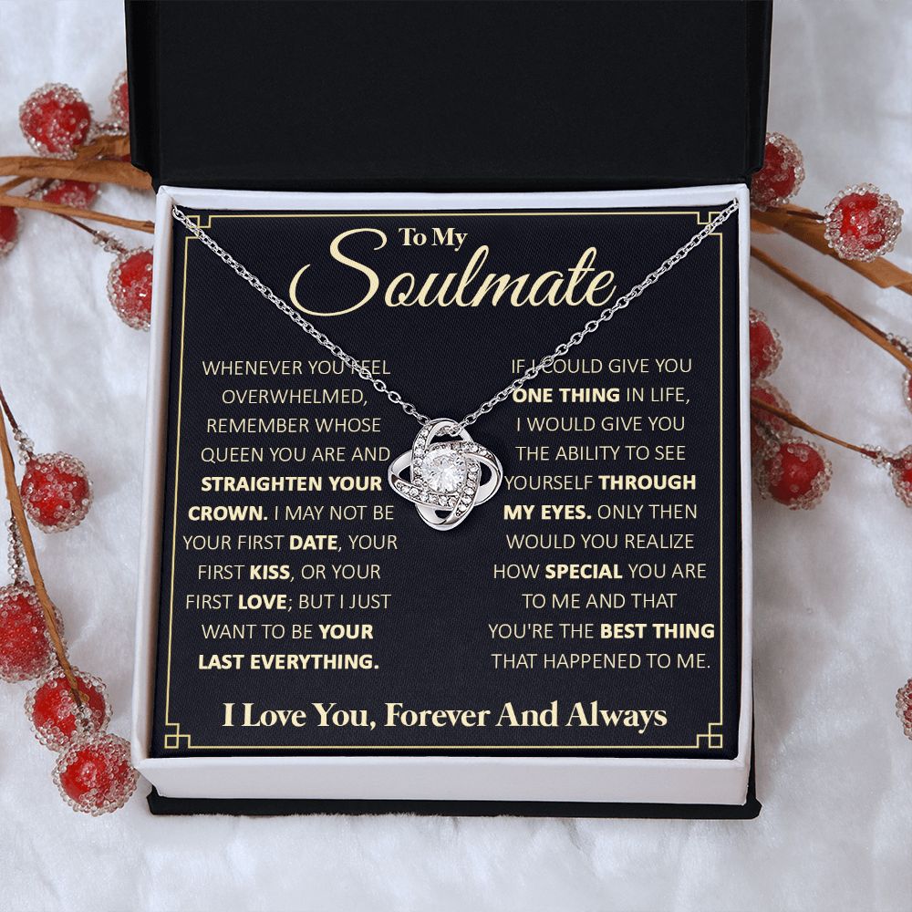 Couples Gifts, To My Beautiful Soulmate Necklace From Husband, Necklace For Wife From Husband, Wife Wedding From Husband, To My Wife, Necklace Custom Name Message Card and Gift Box Styles on Birthday, Christmas, Wedding, Anniversary Love knot Thang