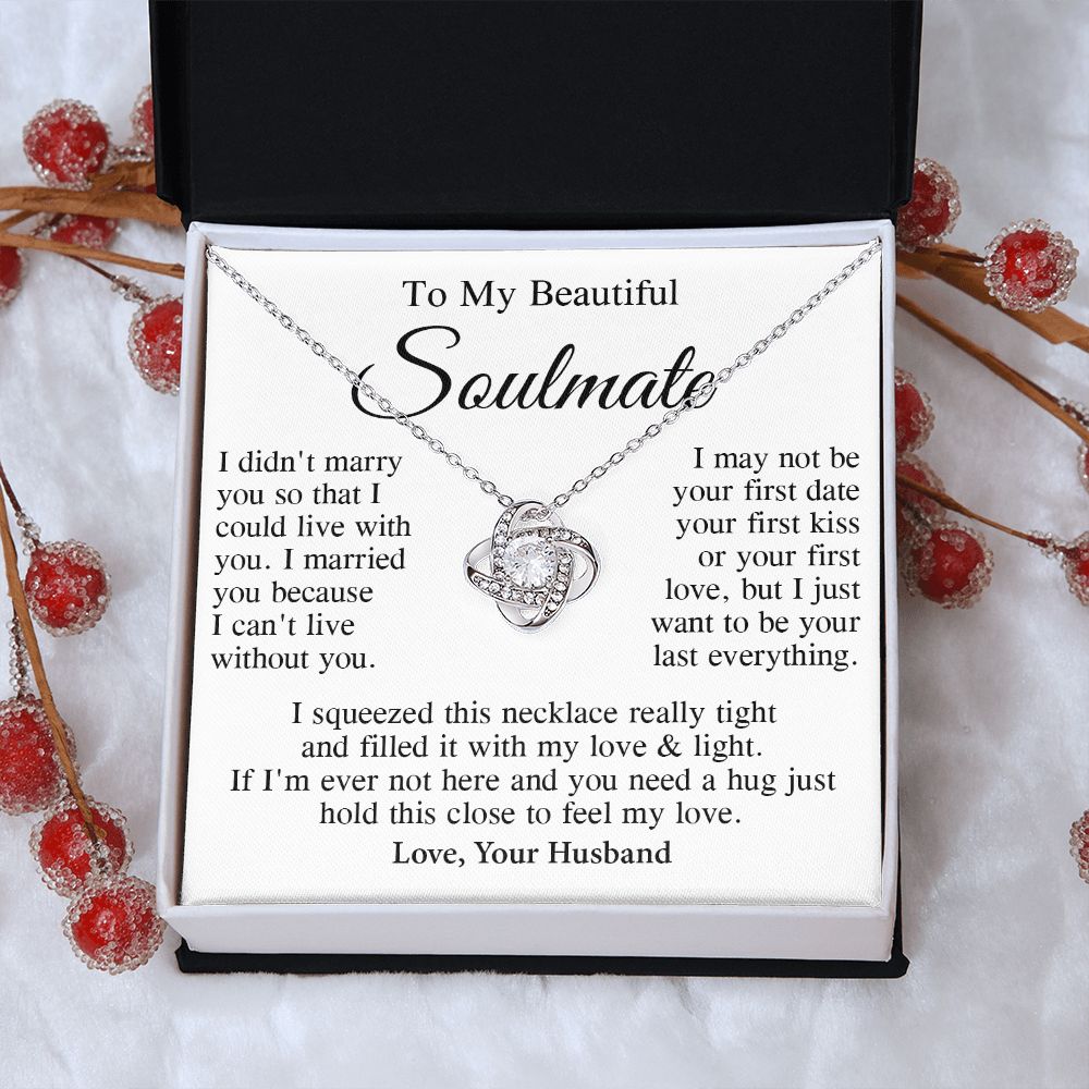 Soulmate Necklace Gift From Husband, Wedding Anniversary Romantic Gifts for Wife from Husband, Soulmate Birthday Gifts Message Card and Necklace Gifts Box Gift Box Styles on Birthday, Wedding, Anniversary, Valentine Love knot Thang