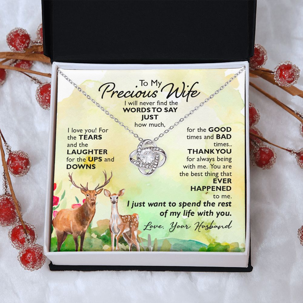 To My Preious Wife Necklace Romantic Gifts For Her Unique Necklaces For Wife From Husband Cute Valentines Day Anniversary Birthday For Wife, Love Knot Meaningful Necklace Message Card and Gift Box Styles on Birthday, Christmas, Anniversary Love knot Thang