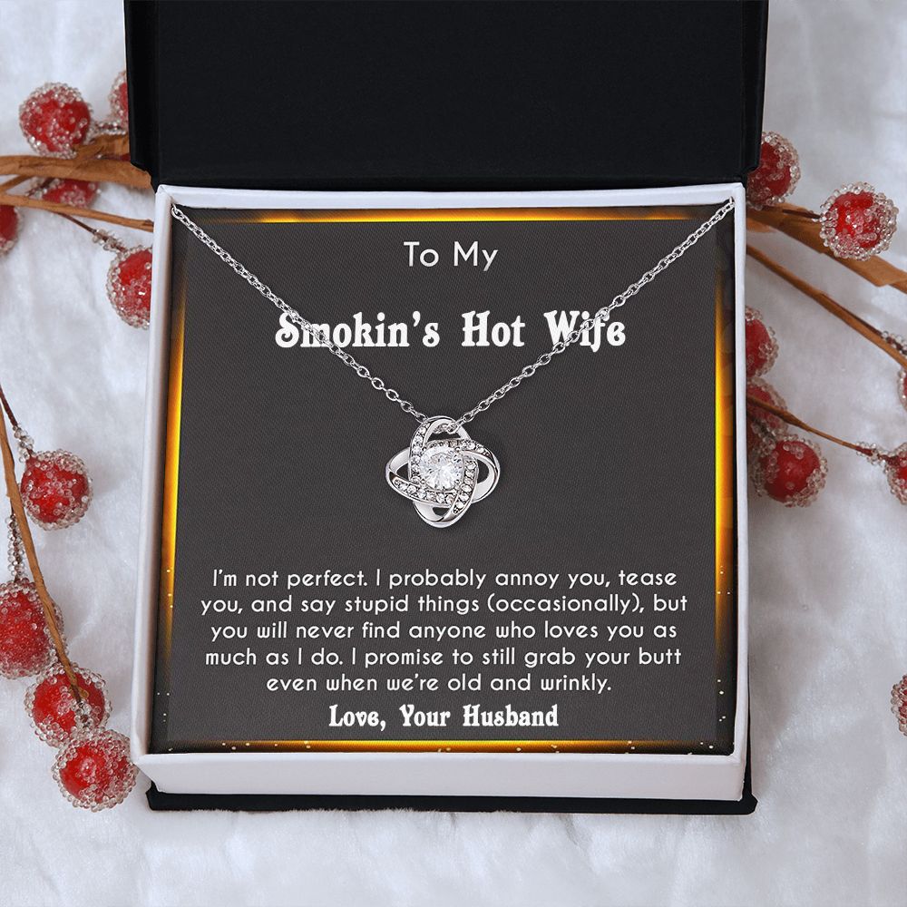 to My Smokin Hot Wife Necklace Future Wife Gifts, Promise Necklace For Her, Fiance Gifts For Her, Valentine Birthday Gifts For Future Wife With Message Card Box LED, Soulmate Necklace For Women, To My Wife Necklace Love knot Thang