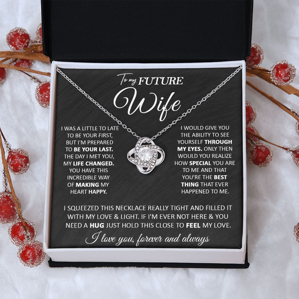 Couples Gifts, To My Beautiful Wife, Necklace From Husband, Valentine For Wife From Husband, Wife Wedding From Husband, To My Wife, Necklace Custom Name Message Card and Gift Box Styles on Birthday, Christmas, Wedding, Anniversary Love knot Thang