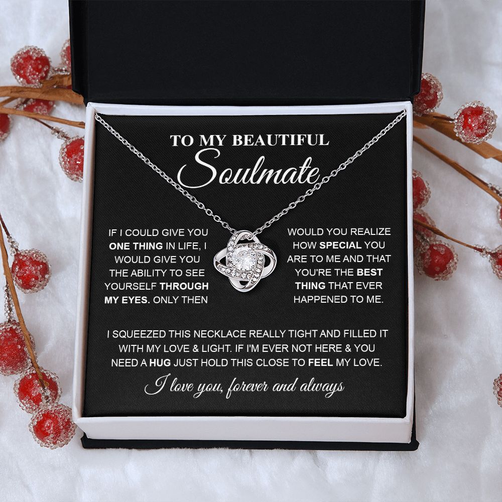 To My Beautiful Soulmate, Love Necklace for Girlfriend, Wife Gift, Soulmate Jewelry, Soulmate Necklace, Future Wife Gift, Necklace for Wife from Husband Necklace Message Card and Gift Box Styles on Birthday, Christmas, Wedding, Anniversary Love knot Thang