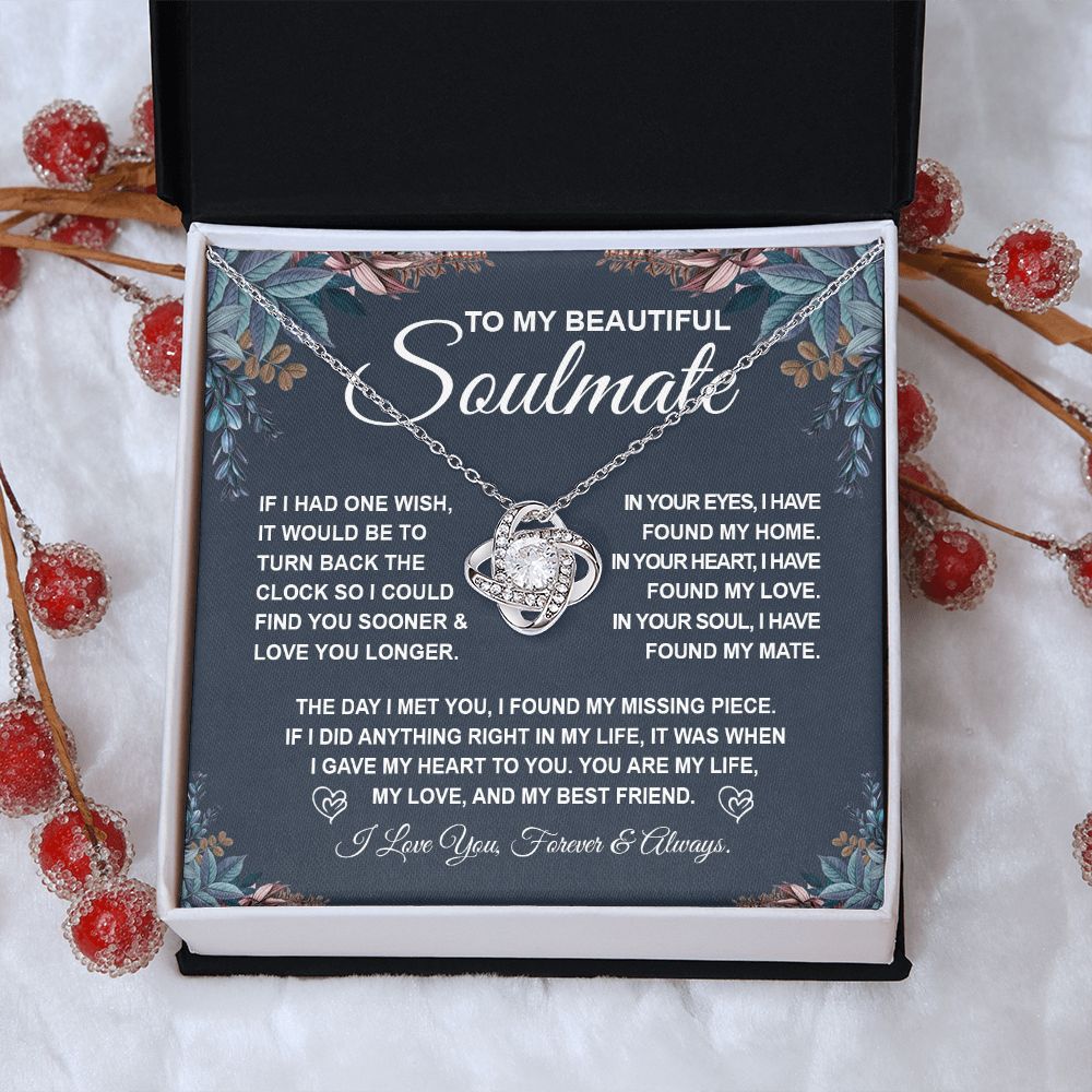 To My Beautiful Soulmate Necklace Gift for Her, Soulmate for Wife Valentine Gifts from Husband, Birthday Jewelry for Women, Soulmate Gifts, Message Card and Necklace Gifts Box Gift Box Styles on Birthday, Wedding, Anniversary, Valentine Love knot Thang
