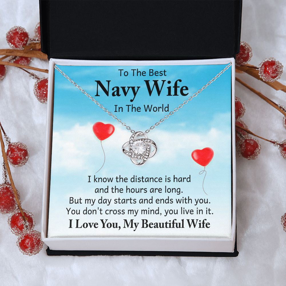Couples Gifts, To My Navy Wife Necklace Gifts From Husband, Wedding Anniversary Jewelry For Wife From Husband, Wife Birthday From Husband, To My Soulmate Message Card and Gift Box styles On Birthday, Christmas, Anniversary  Love knot Thang