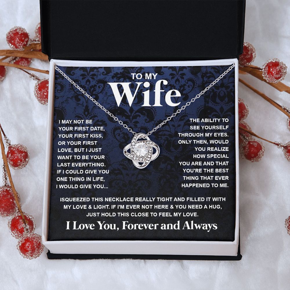 Couples Gifts Necklace To My Wife Necklace Anniversary Christmas Jewelry Romantic Gifts For My Wife Pendant Jewelry with Message Card and Box Necklaces for Women Valentines Day Happy Anniversary Wedding Present Love knot Thang