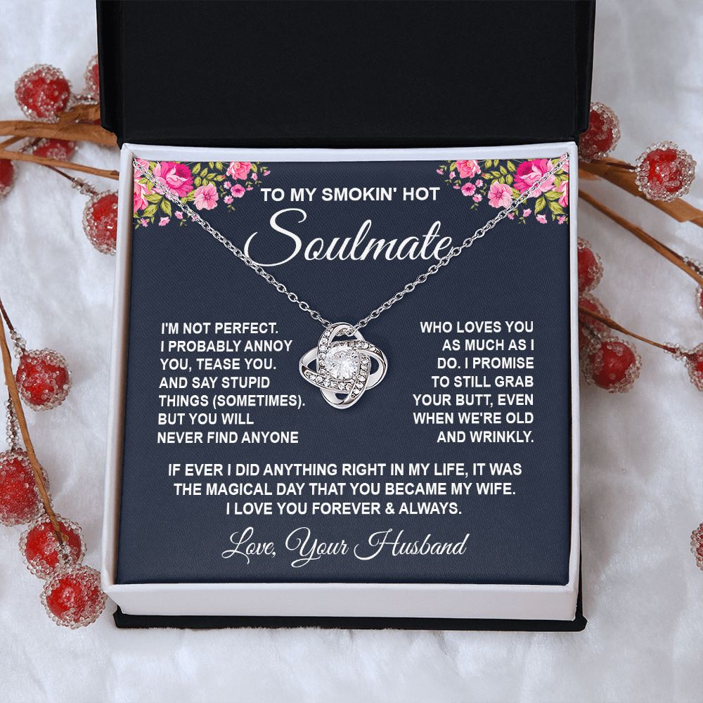 Soulmate Necklace Gifts from Husband, Wedding Anniversary Gifts for Wife from Husband, Wife Birthday Gifts from Husband, To My Wife Necklace Message Card and Necklace Gifts Box Gift Box Styles on Birthday, Wedding, Anniversary, Valentine Love knot Thang