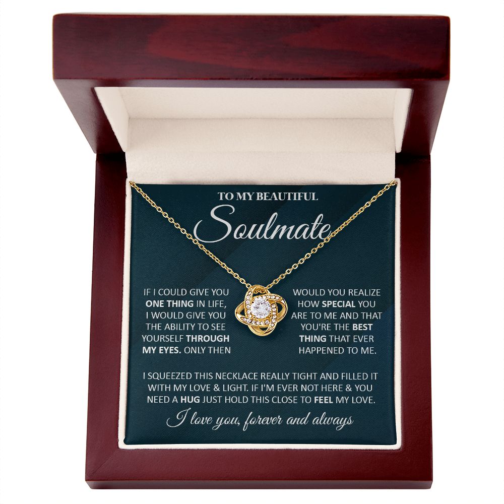 Couples Gifts, To My Beautiful Soulmate Necklace From Husband, Valentine For Wife From Husband, Wife Wedding From Husband, To My Wife, Necklace Custom Name Message Card and Gift Box Styles on Birthday, Christmas, Wedding, Anniversary Love knot Thang