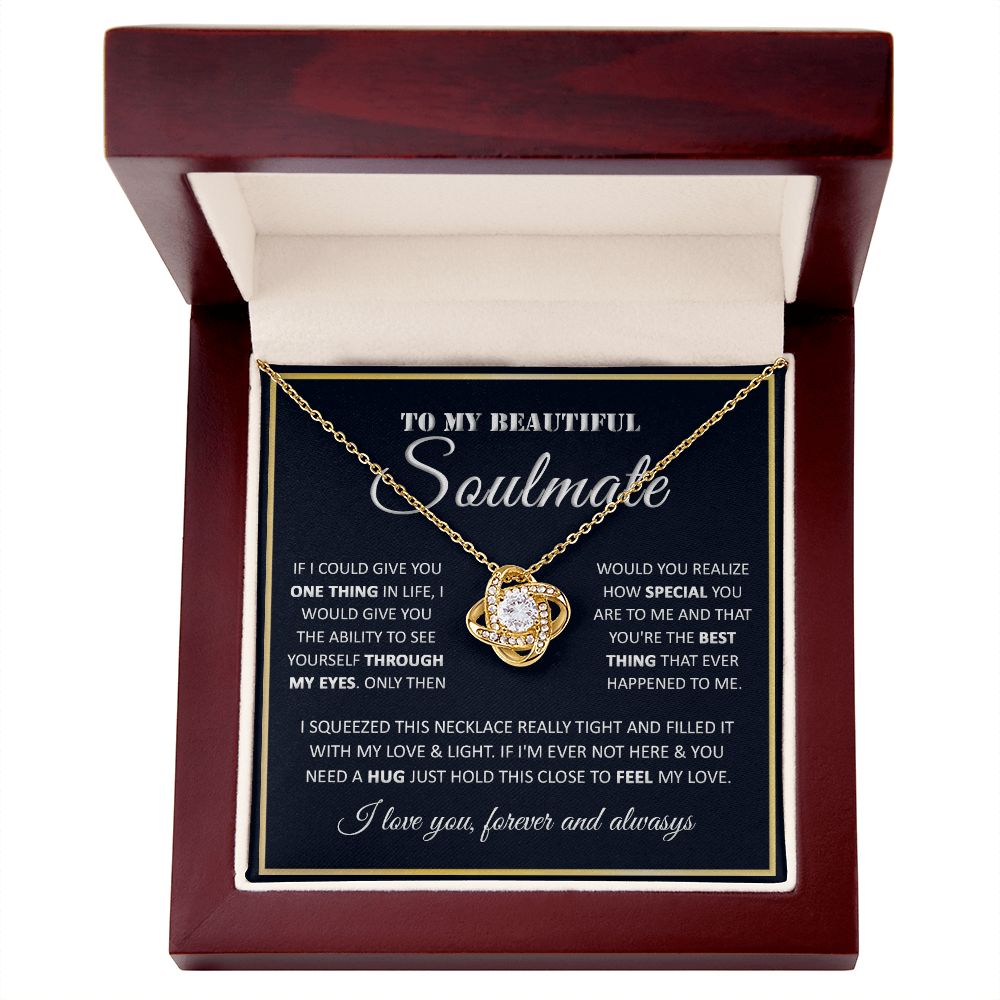 Couples Gifts, To My Beautiful Soulmate Necklace Gifts From Husband, Wedding Anniversary For Wife From Husband, My Beautiful Wife, Necklace Custom Name Message Card and Gift Box Styles on Birthday, Christmas, Wedding, Anniversary Love knot Thang