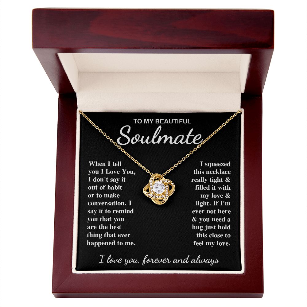 To My Beautiful Soulmate Necklace Gifts for Her, Soulmate for Wife Birthday Gifts from Husband, Valentine for Women, Soulmate Gifts, Message Card and Necklace Gifts Box Gift Box Styles on Birthday, Wedding, Anniversary, Valentine Love knot Thang