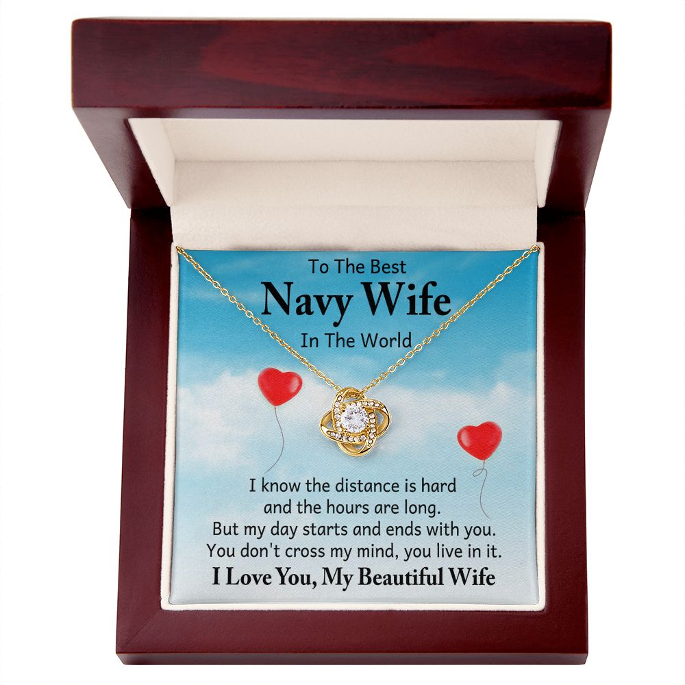 Couples Gifts, To My Navy Wife Necklace Gifts From Husband, Wedding Anniversary Jewelry For Wife From Husband, Wife Birthday From Husband, To My Soulmate Message Card and Gift Box styles On Birthday, Christmas, Anniversary  Love knot Thang
