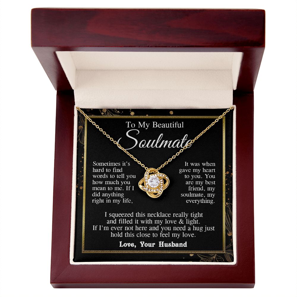 Soulmate Necklace from Husband, Valentine Romantic Gift for Wife from Husband to My Wife Necklaces, Wife Jewelry Necklace Message Card and Necklace Gift Box Gift Box Styles on Birthday, Wedding, Anniversary, Valentine Love knot Thang
