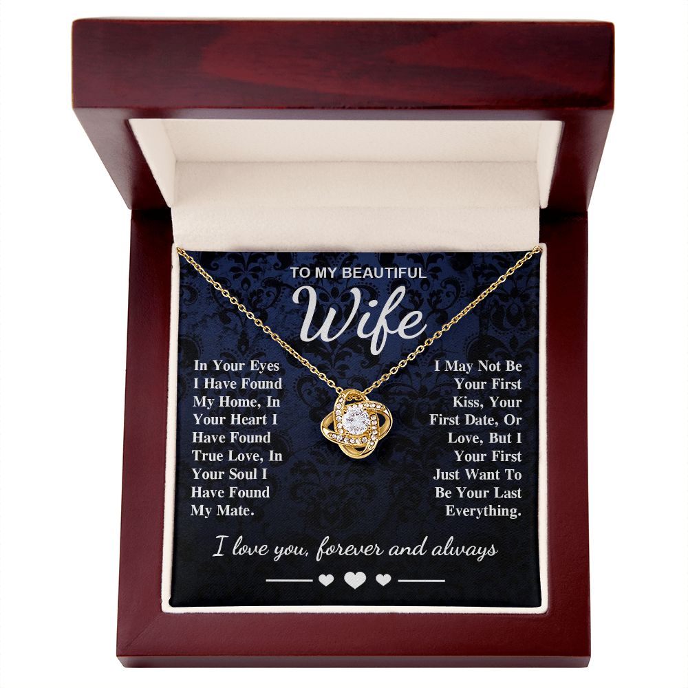 To My Beautiful Wife Necklace Gift, Soulmate for Wife Birthday Gifts from Husband, Wedding for Women, Soulmate Gifts, Message Card and Necklace Gifts Box Gift Box Styles on Birthday, Wedding, Anniversary, Valentine Love knot Thang
