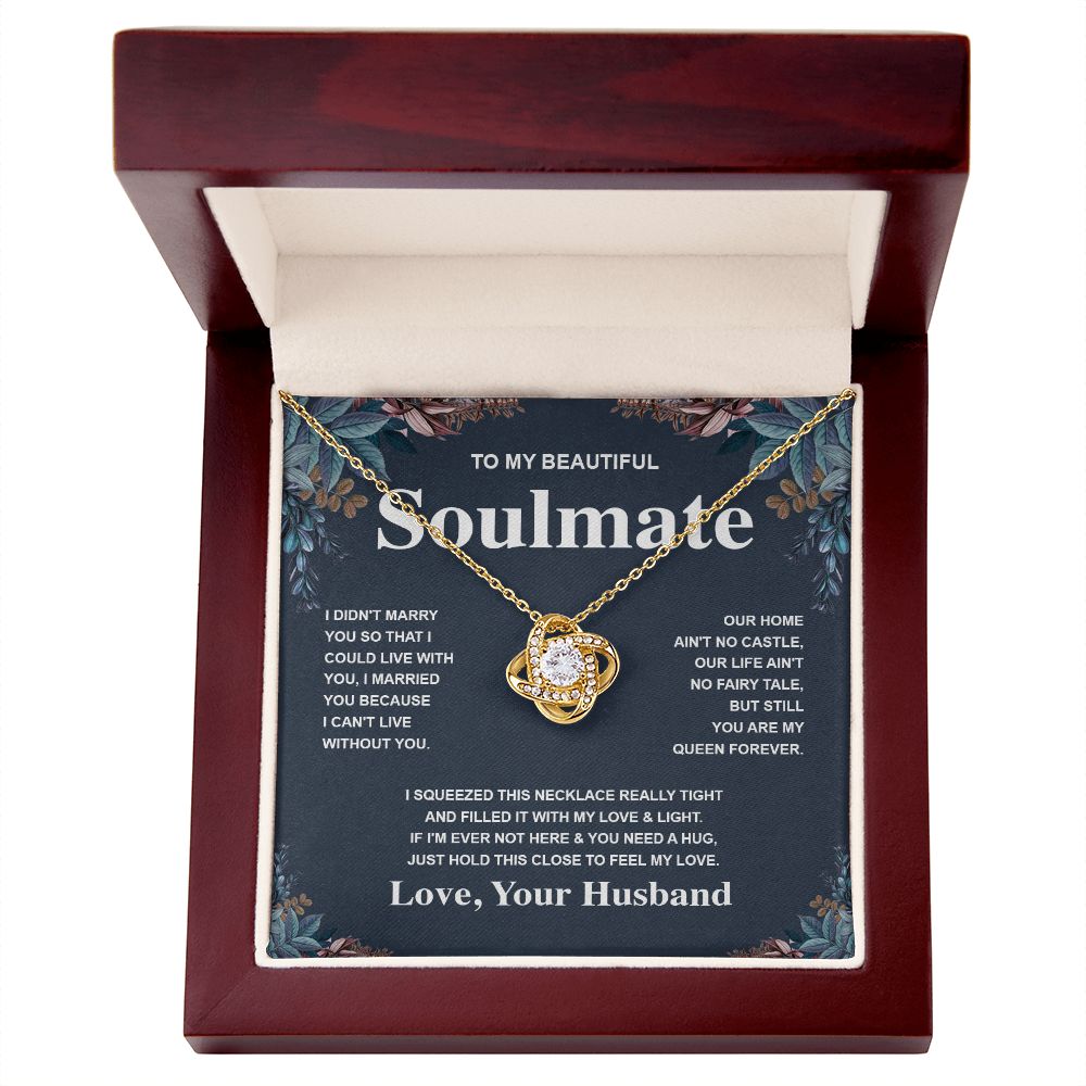 Soulmate Necklace Gift From Husband To My Badass Wife Valentines Days Anniversary Jewelry with Message Card and Gift Box. Gift for Wife. Necklace Gift Set for Wife Message Card and Necklace Gifts Box Gift Box Styles Love knot Thang