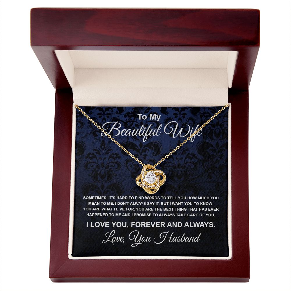 To My Beautiful Wife Necklace From Husband Pendant Jewelry with Message Card and Box Necklaces for Women Valentines Day Happy Anniversary Wedding Present for Birthday Merry Christmas for Wife Love knot Thang