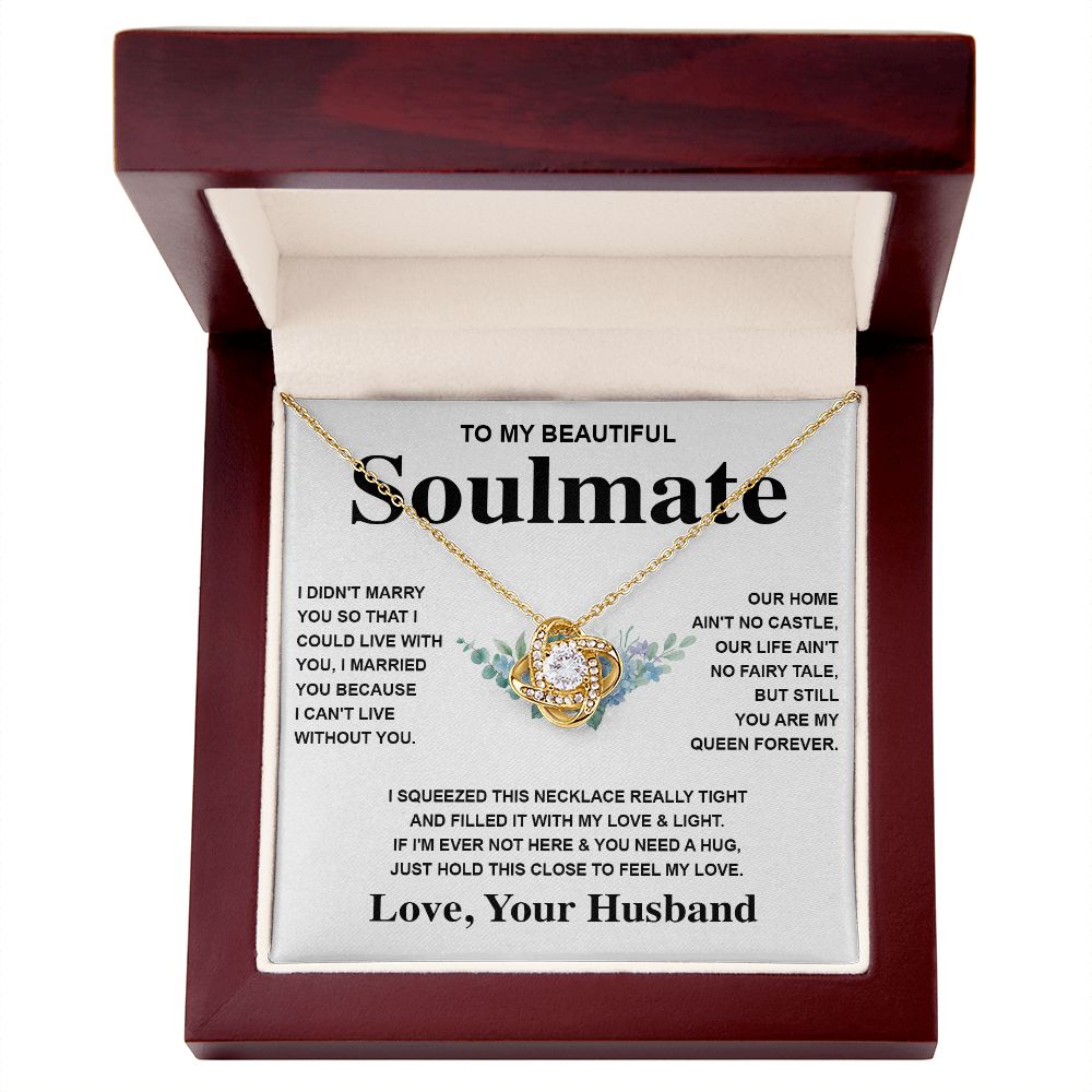 Soulmate Necklace Gift From Husband To My Badass Wife Pendant Valentines Day Anniversary Jewelry with Message Card and Gift Box. Gift for Wife. Necklace Gift Set for Wife Message Card and Necklace Gifts Box Gift Box Styles Love knot Thang