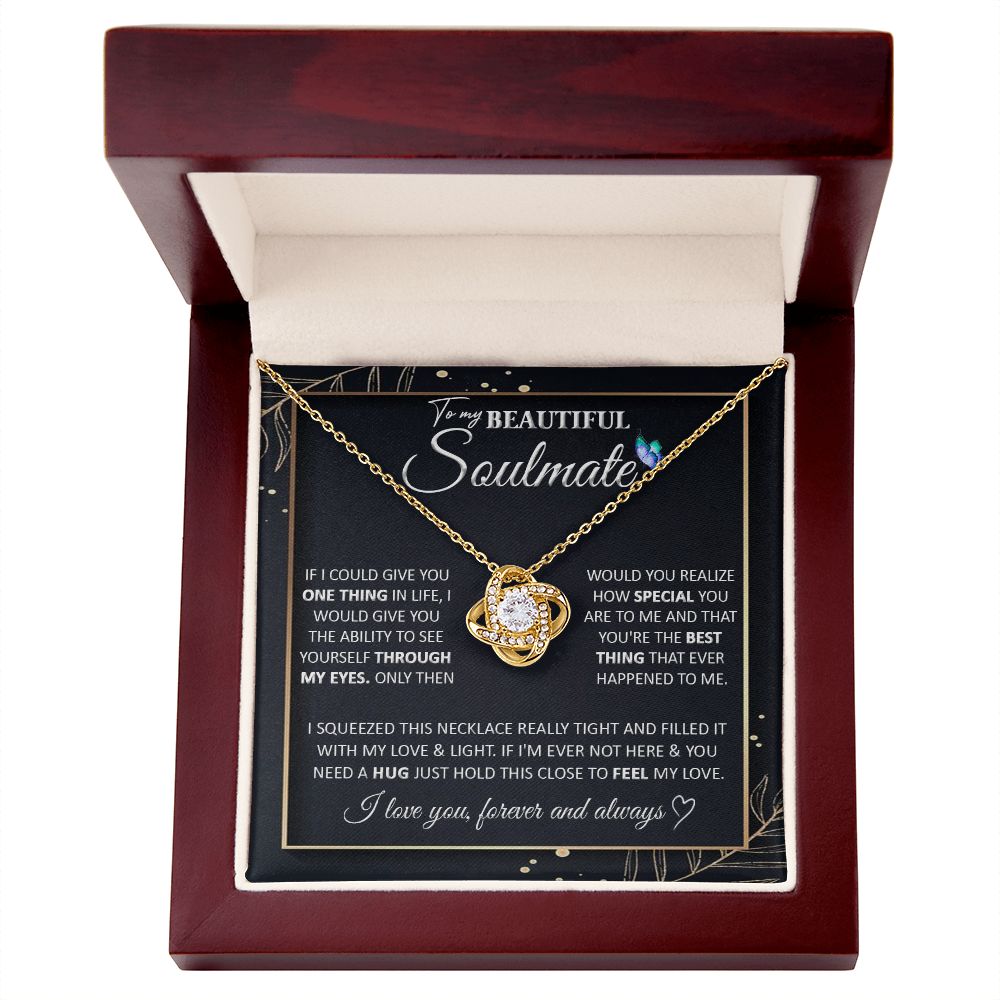 Couples Gifts To My Beautiful Soulmate Necklace From Husband, Wedding For Wife From Husband, Wife Wedding From Husband, To My Wife, Necklace Custom Name Message Card and Gift Box Styles on Birthday, Christmas, Wedding, Anniversary Love knot Thang