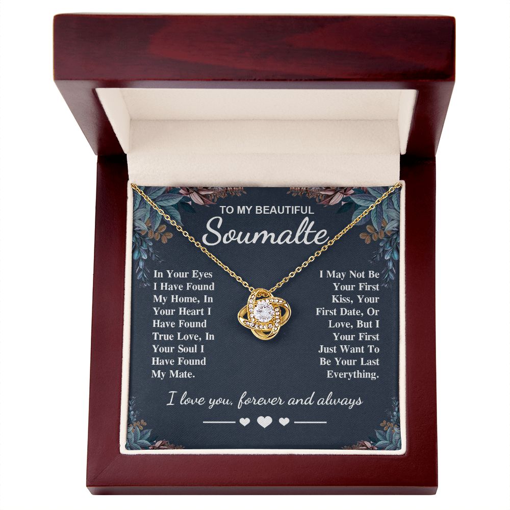 To My Beautiful Soulmate Necklace Gift, Soulmate for Wife Valentine Gifts from Husband, Birthday for Women, Soulmate Gifts, Message Card and Necklace Gifts Box Gift Box Styles on Birthday, Wedding, Anniversary, Valentine Love knot Thang
