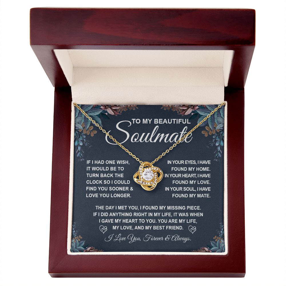 To My Beautiful Soulmate Necklace Gift for Her, Soulmate for Wife Valentine Gifts from Husband, Birthday Jewelry for Women, Soulmate Gifts, Message Card and Necklace Gifts Box Gift Box Styles on Birthday, Wedding, Anniversary, Valentine Love knot Thang
