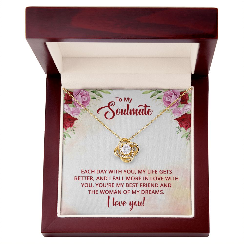 To My Soulmate Necklace I Love You Wife Love Knot Message Card and Box Gift Set for Girlfriend Women from Husband Boyfriend Couples, Meaningful Necklace Message Card and Gift Box Styles on Birthday, Christmas, Anniversary Love knot Thang