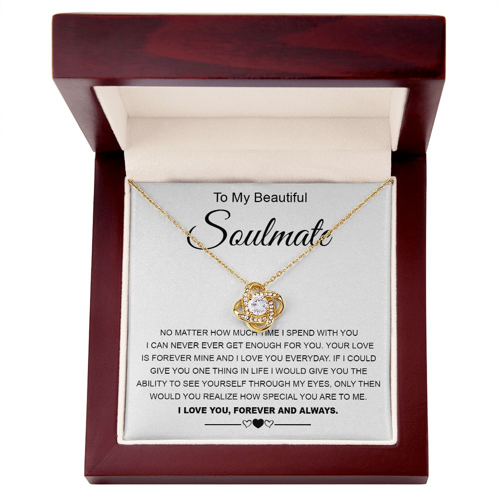 To My Beautiful Soulmate Necklace Valentine Gifts for Wife Gifts from Husband, Wife Anniversary Gifts, Gifts for Wife, Message Card and Necklace Gift Box Gift Box Styles on Birthday, Wedding, Anniversary, Valentine Love knot Thang