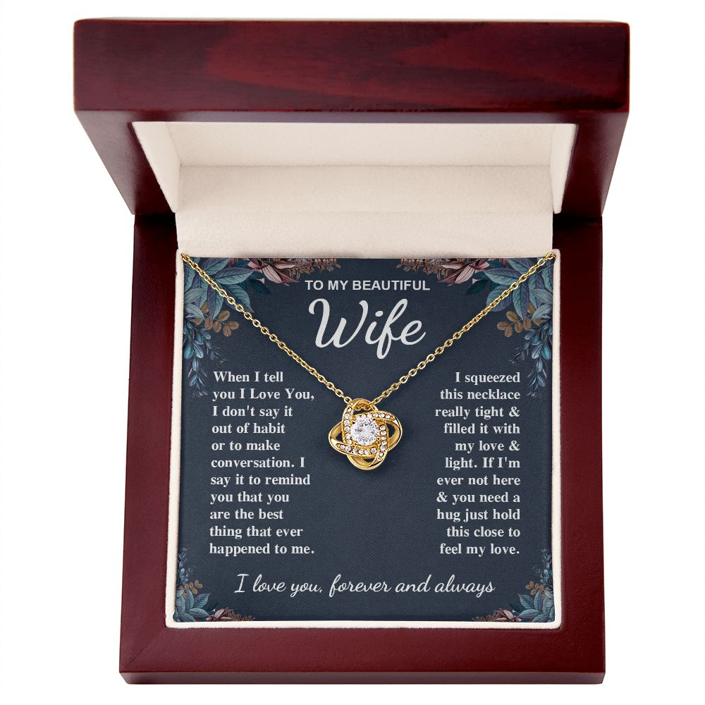 To My Beautiful Wife Necklace Gift for Her, Soulmate for Wife Valentine Gifts from Husband, Birthday for Women, Soulmate Gifts, Message Card and Necklace Gifts Box Gift Box Styles on Birthday, Wedding, Anniversary, Valentine Love knot Thang