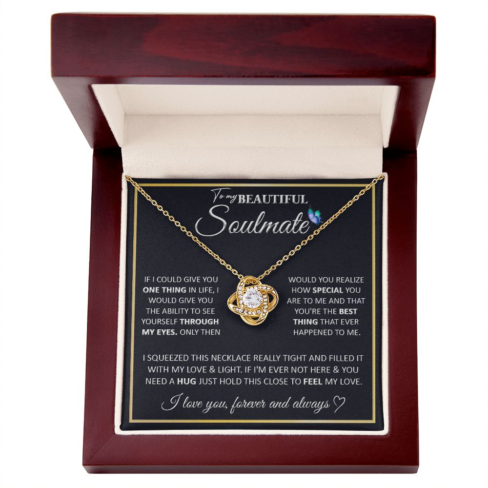Couples Gifts, To My Beautiful Soulmate Necklace Gifts From Husband, Wedding Anniversary For Wife From Husband, To My  Wife Necklace, Necklace Custom Name Message Card and Gift Box Styles on Birthday, Christmas, Wedding, Anniversary Love knot Thang