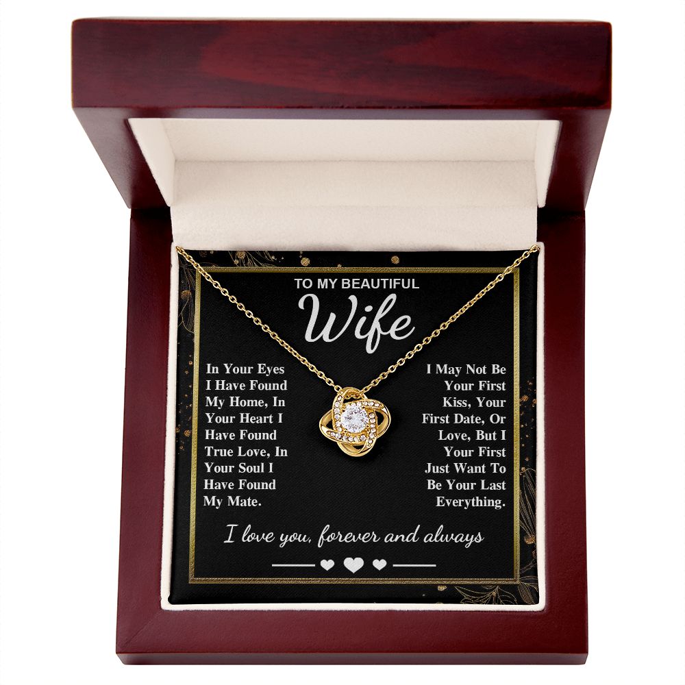 To My Beautiful Wife Necklace Gift, Soulmate for Wife Valentine Gifts from Husband, Wedding for Women, Soulmate Gifts, Message Card and Necklace Gifts Box Gift Box Styles on Birthday, Wedding, Anniversary, Valentine Love knot Thang
