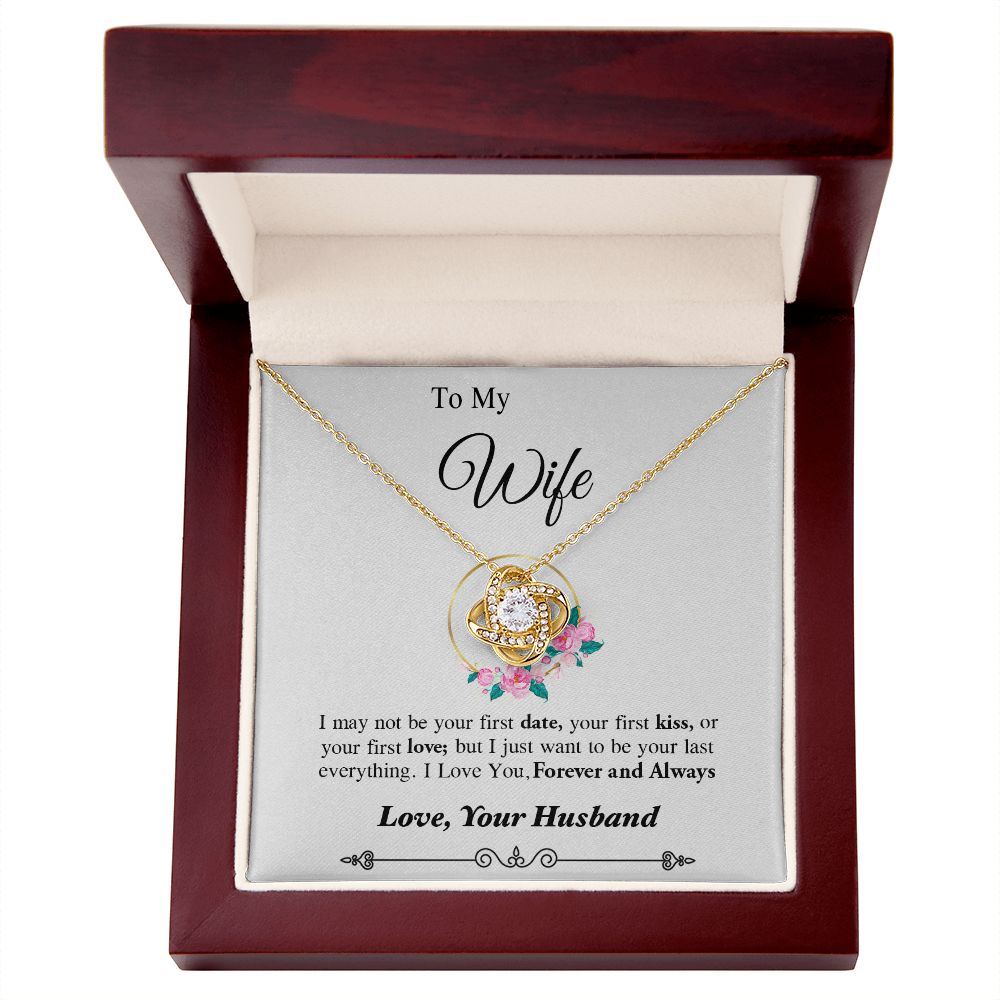 Couples Gifts, To My Dear Wife Necklace Gifts From Husband, Wedding Anniversary Jewelry For Wife From Husband, Necklace Customer Name Message Card and Gift Box styles On Birthday, Christmas, Anniversary Love knot Thang