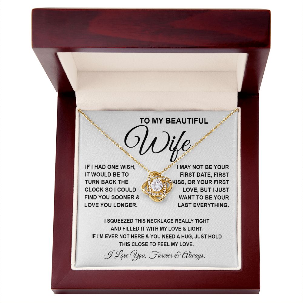 To My Beautiful Wife Necklace, Soulmate Jewelry For Women, Wife Necklace From Husband, Soulmate Gifts For Her, To My Future Wife Necklace Message Card and Necklace Gift Box Gift Box Styles on Birthday, Wedding, Anniversary, Valentine Love knot Thang