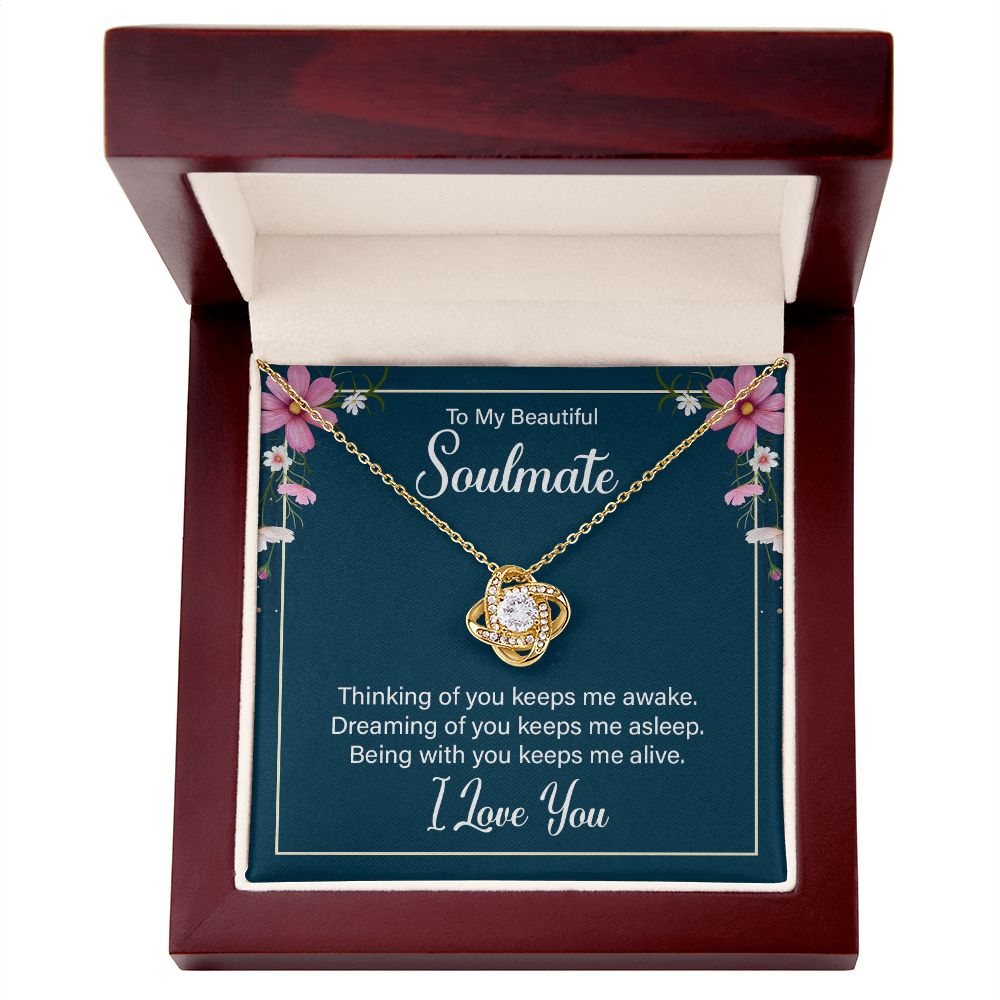 To My Beautiful Soulmate Necklace for her Jewelry For Her Couples Gifts Necklaces For Soul Mate Christmas Jewelry, Love Knot Meaningful Necklace Message Card and Gift Box Styles on Birthday, Christmas, Anniversary  Love knot Thang