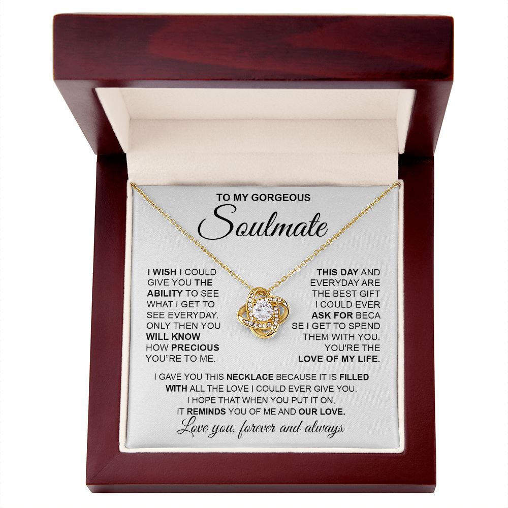 to My Soulmate Necklace from Husband, Necklaces for Wife from Husband, to My Soulmate Necklace for Women, Soulmate Jewelry for Wife Anniversary Jewelry Gifts for Wife Birthday Gifts from Husband Love knot Thang