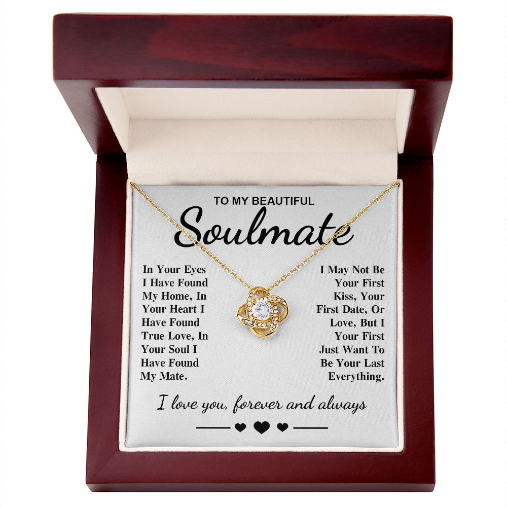 To My Beautiful Soulmate Necklace Gift, Soulmate for Wife Birthday Gifts from Husband, Anniversary for Women, Soulmate Gifts, Message Card and Necklace Gifts Box Gift Box Styles on Birthday, Wedding, Anniversary, Valentine Love knot Thang