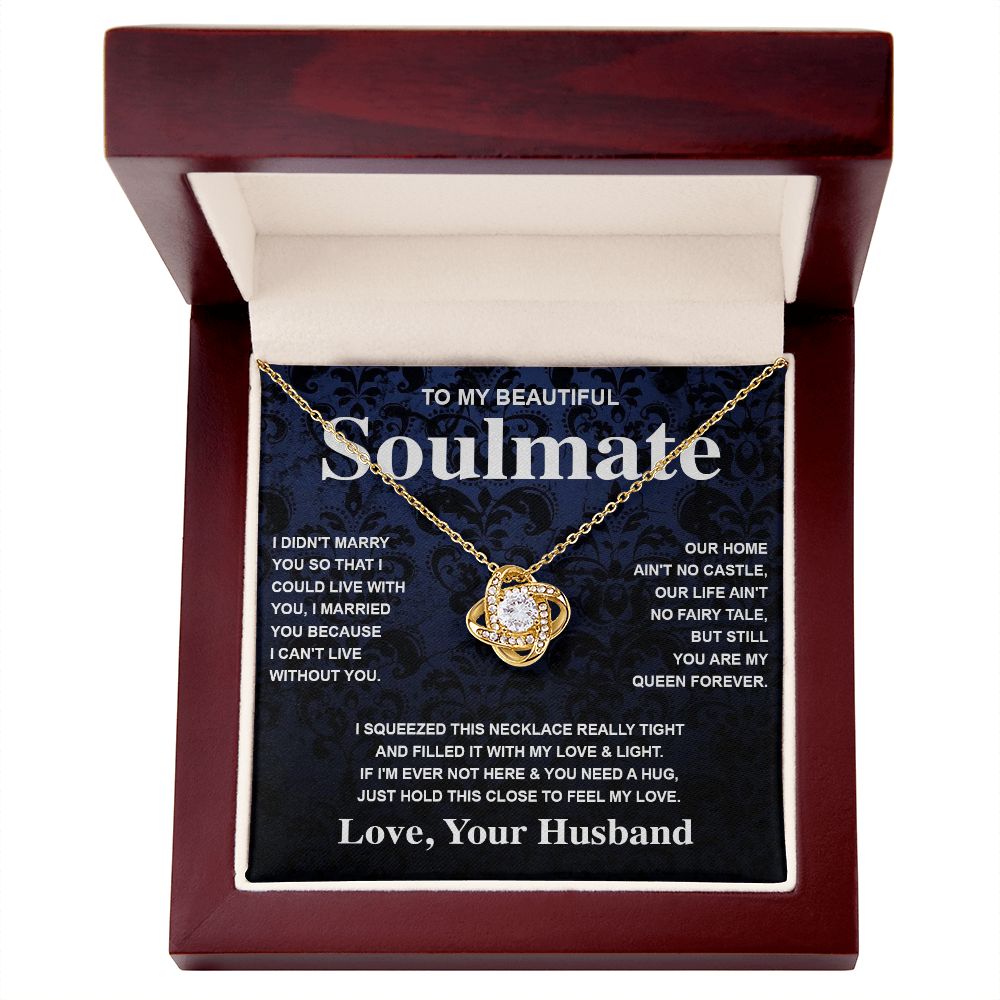 Soulmate Necklace Gift From Husband To My Badass Wife Valentines Day Anniversary Jewelry with Message Card and Gift Box. Gift for Wife. Necklace Gift Set for Wife Message Card and Necklace Gifts Box Gift Box Styles Love knot Thang