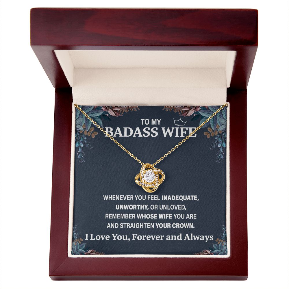 Wife Necklace Gift From Husband To My Badass Wife Pendant Birthday Jewelry with Message Card and Gift Box. Gift for Wife. Necklace Gift Set for Wife Necklace Gifts Box Gift Box Styles Love knot Thang